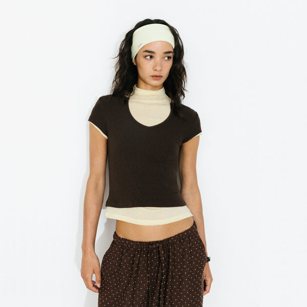 Cubic C By CUBIC Cropped Slim-Fit Sweetheart Neck T-Shirt Brown
