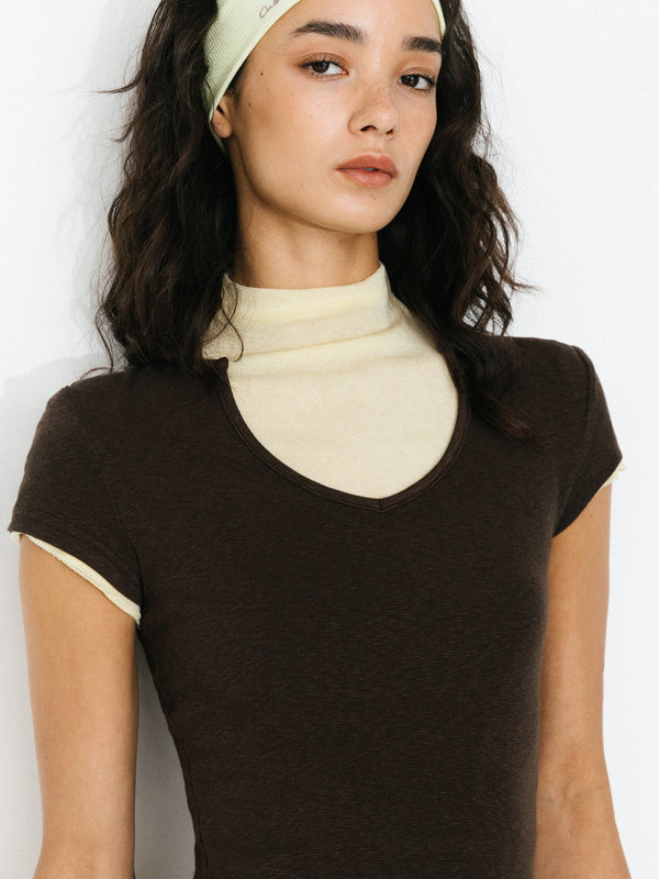 Cubic C By CUBIC Cropped Slim-Fit Sweetheart Neck T-Shirt Brown