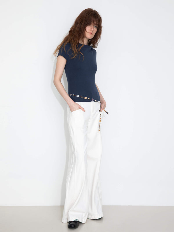 Cubic C By CUBIC Draped Neck Short-Sleeve T-Shirt Gray