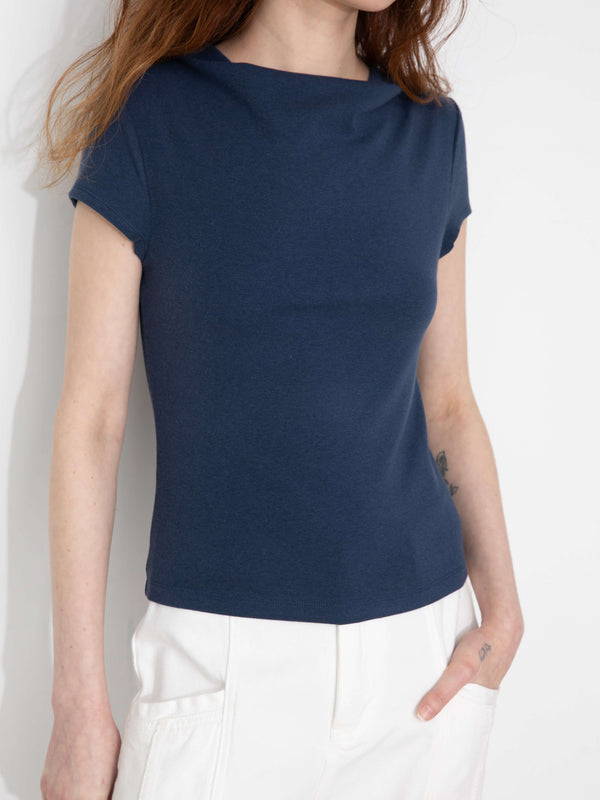 Cubic C By CUBIC Draped Neck Short-Sleeve T-Shirt Gray