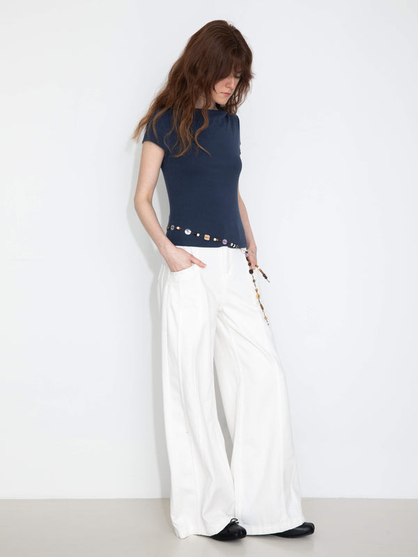 Cubic C By CUBIC Draped Neck Short-Sleeve T-Shirt Gray