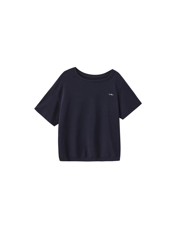 cubic C by CUBIC Embroidered Off-Shoulder T-Shirt Navy