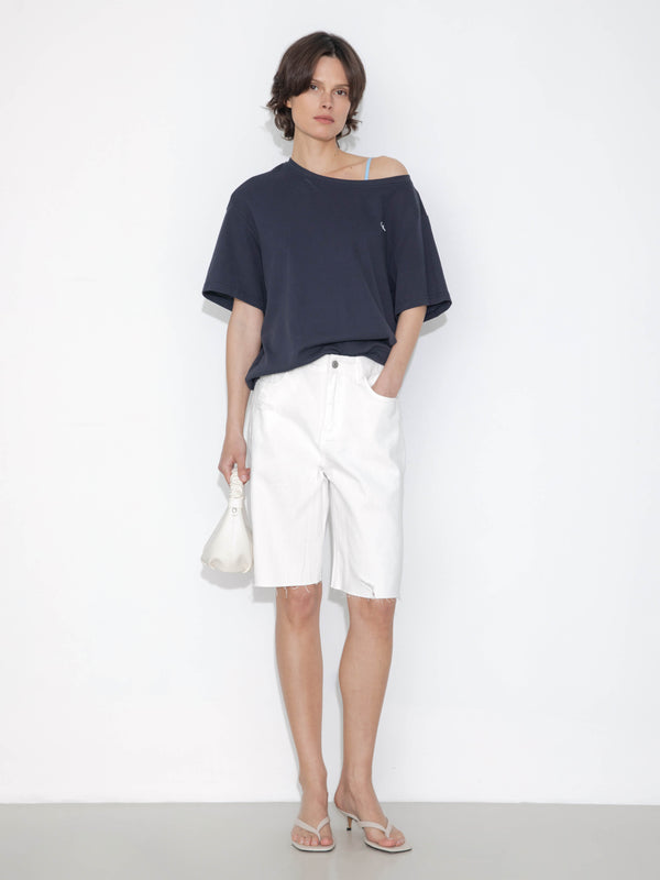 Cubic C By CUBIC Embroidered Off-Shoulder T-Shirt Navy