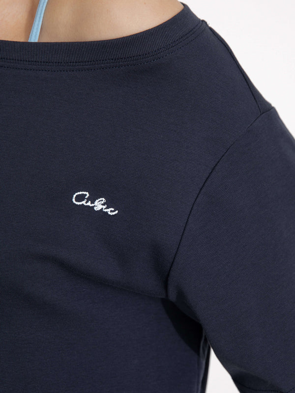 Cubic C By CUBIC Embroidered Off-Shoulder T-Shirt Navy