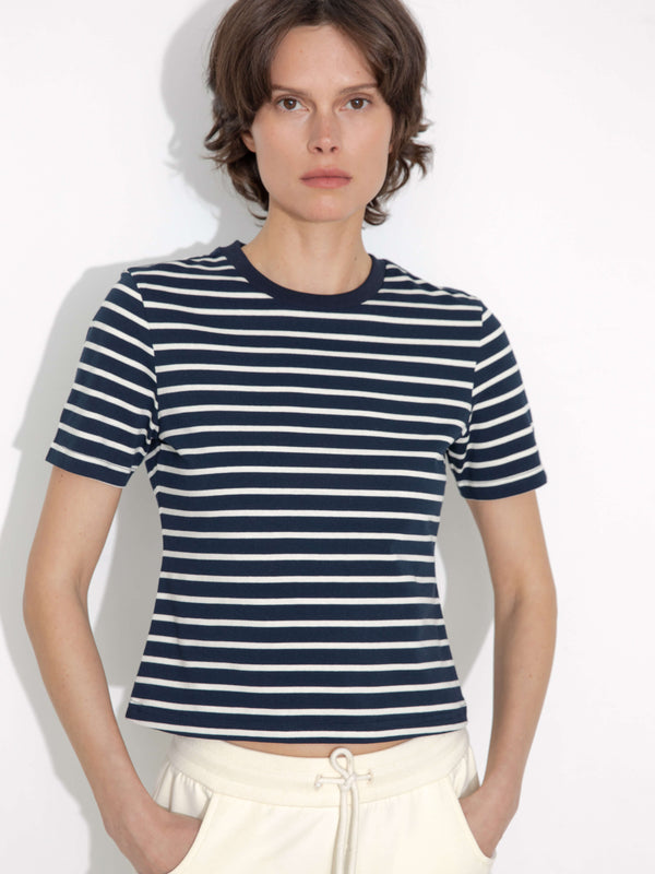 Cubic C By CUBIC Striped Basic Cotton T-Shirt Black