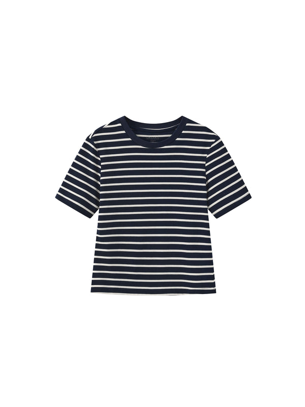 cubic C by CUBIC Striped Basic Cotton T-Shirt Black