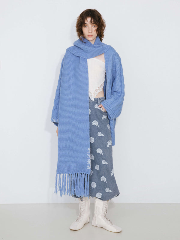 Cubic Cable Knit Cardigan With Wool Blend CornflowerBlue