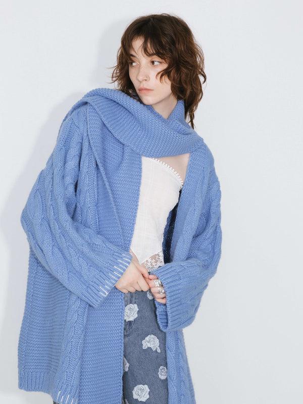 Cubic Cable Knit Cardigan With Wool Blend CornflowerBlue