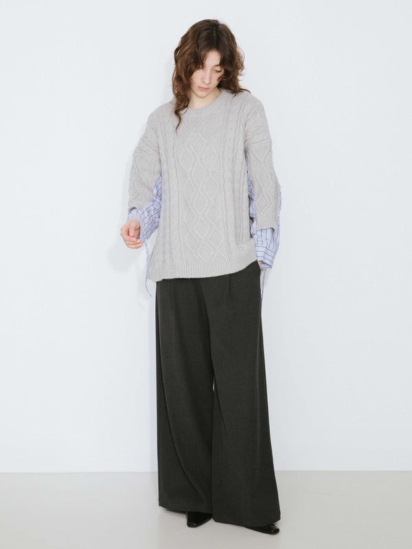 Cubic Cable Knit Jumper With Shirting Sleeves Silver