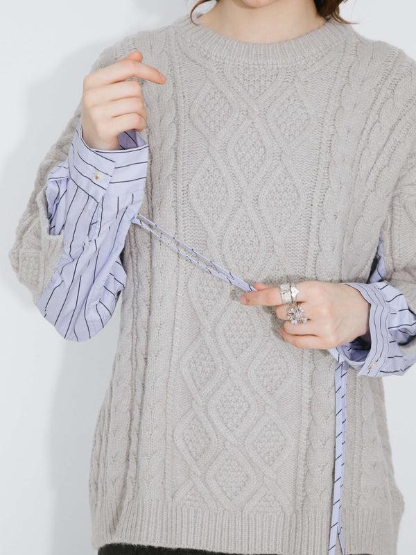 Cubic Cable Knit Jumper With Shirting Sleeves Silver