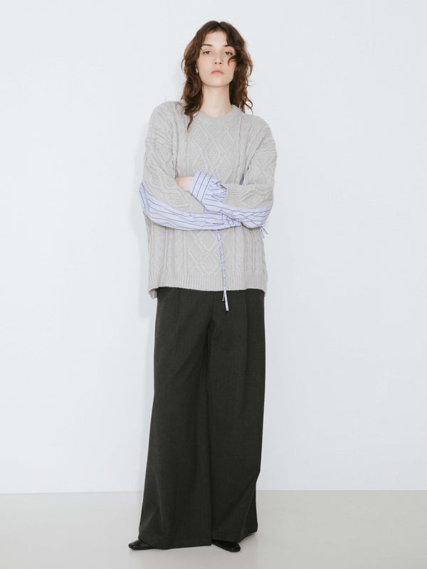 cubic Cable Knit Jumper With Shirting Sleeves Silver