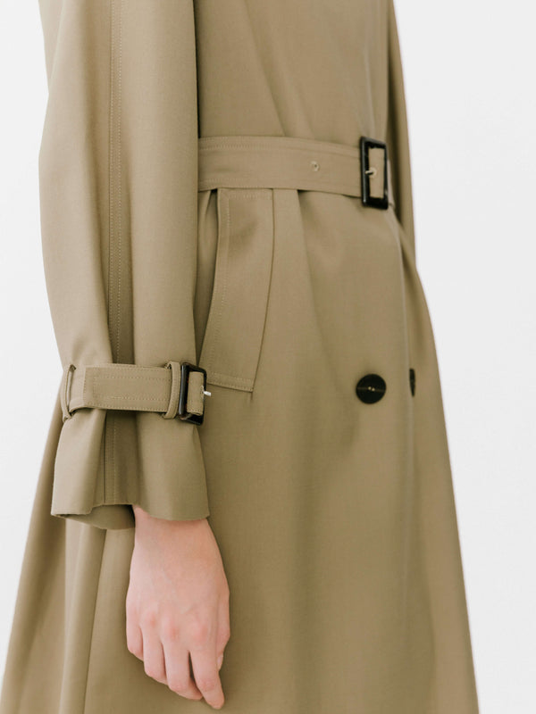 Cubic Classic Belted Double Breasted Trench Coat Tan