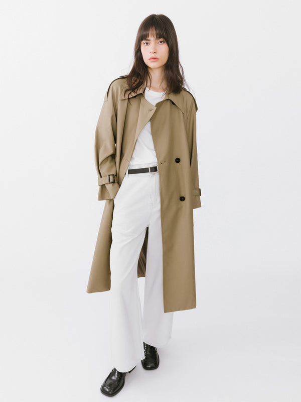 cubic Classic Belted Double Breasted Trench Coat Tan