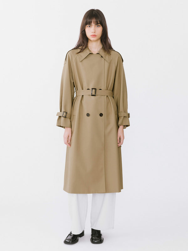 Cubic Classic Belted Double Breasted Trench Coat Tan