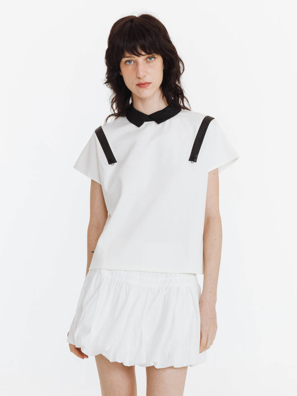 cubic Contrast Lapel Dropped Shoulder T-shirt White