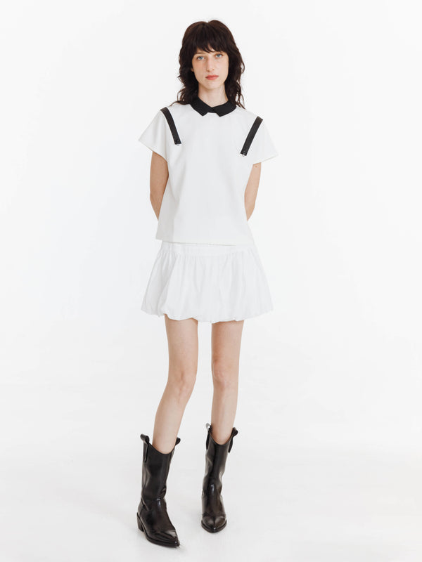 Cubic Contrast Lapel Dropped Shoulder T-shirt White