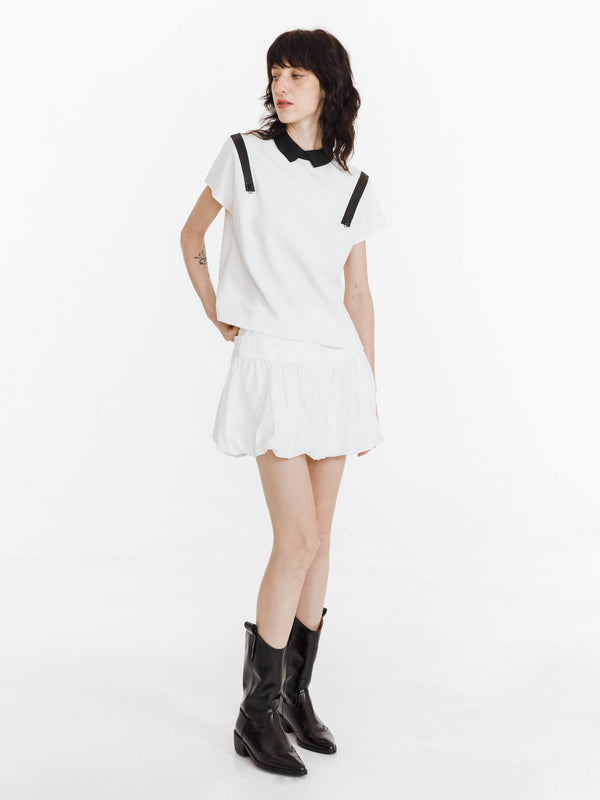 Cubic Contrast Lapel Dropped Shoulder T-shirt White