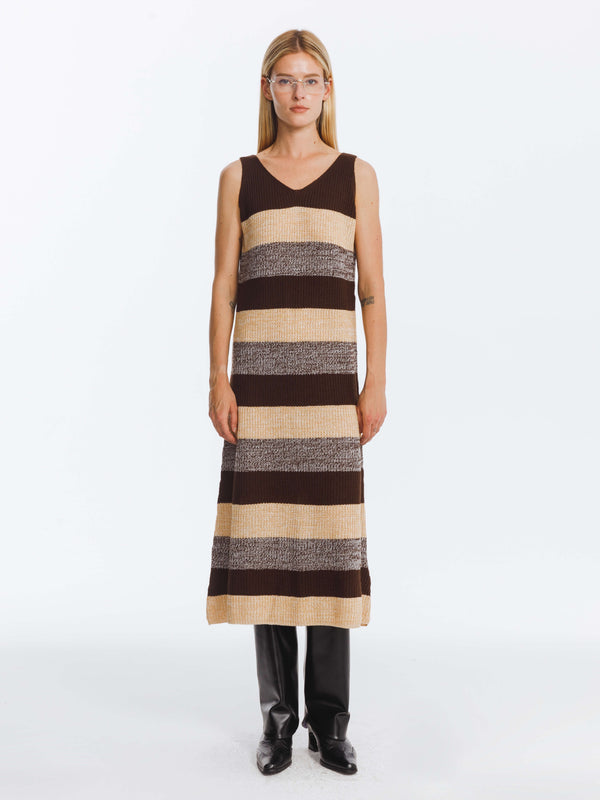 Cubic Contrast Striped Knitted Sleeveless Dress Gray