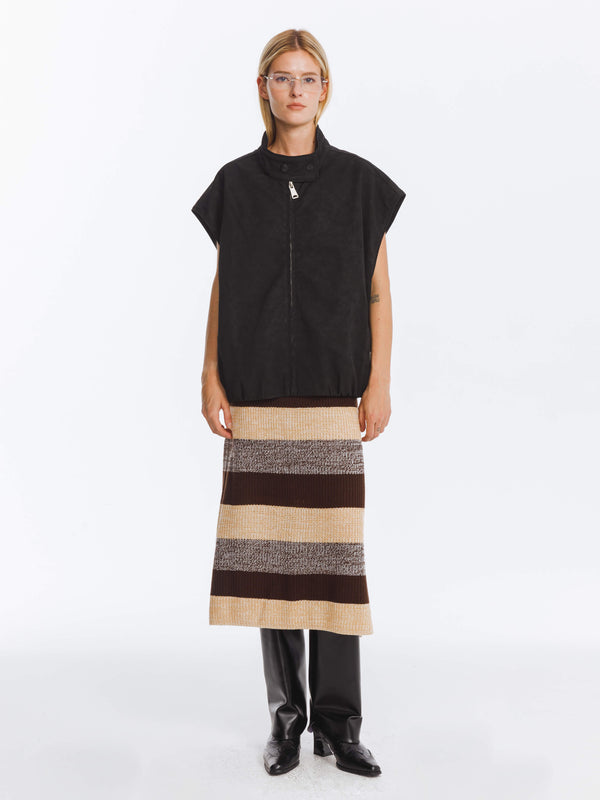 Cubic Contrast Striped Knitted Sleeveless Dress Gray