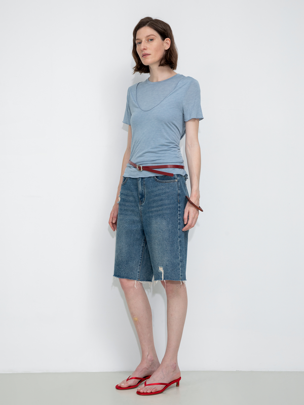 Cubic Convertible Layered Short-Sleeve T-Shirt Blue