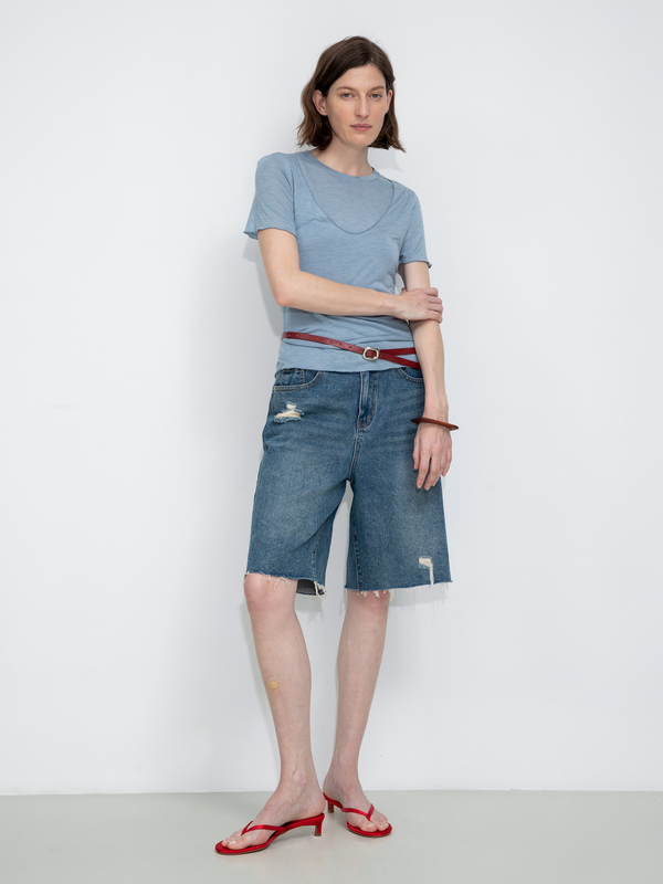 cubic Convertible Layered Short-Sleeve T-Shirt Blue