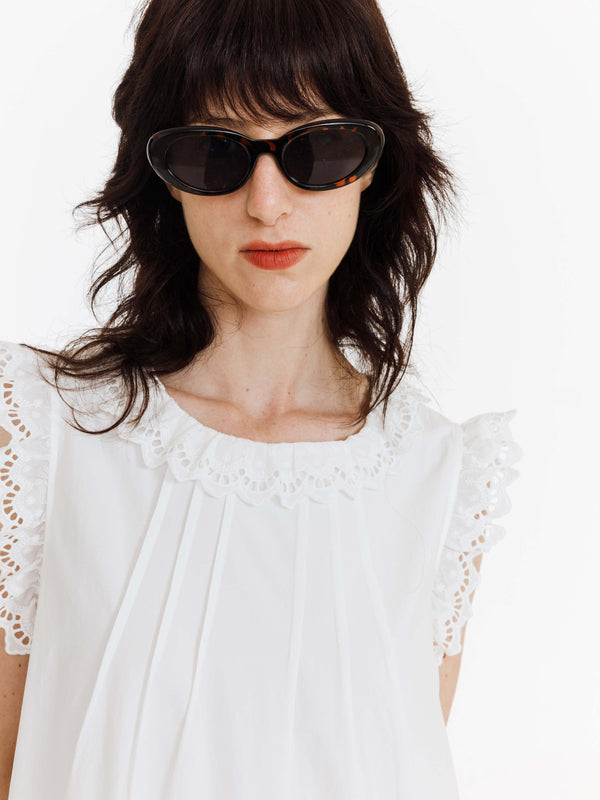 Cubic Cotton Lace Trimmed Sleeveless Long Dress White