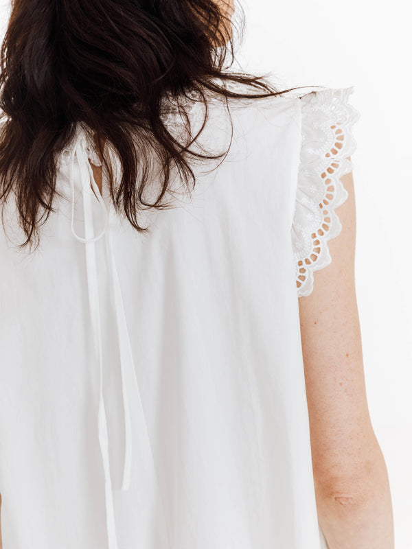 Cubic Cotton Lace Trimmed Sleeveless Long Dress White