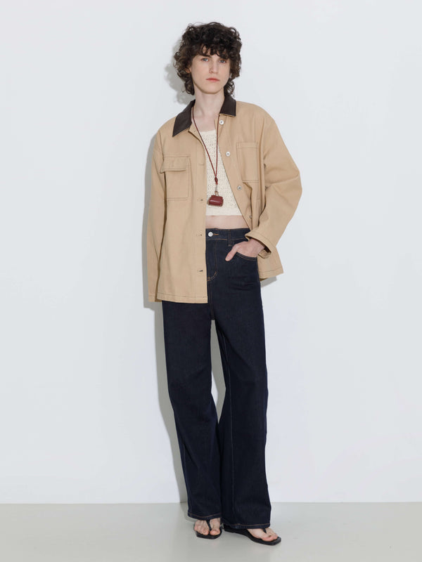 Cubic Cotton Loose Lapel Jacket With Asymmetric Pockets Moccasin