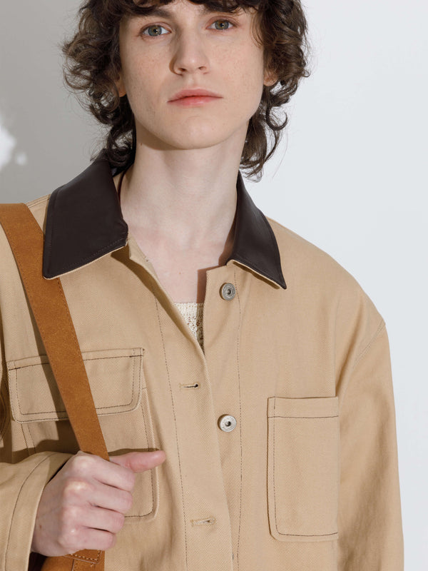 Cubic Cotton Loose Lapel Jacket With Asymmetric Pockets Moccasin