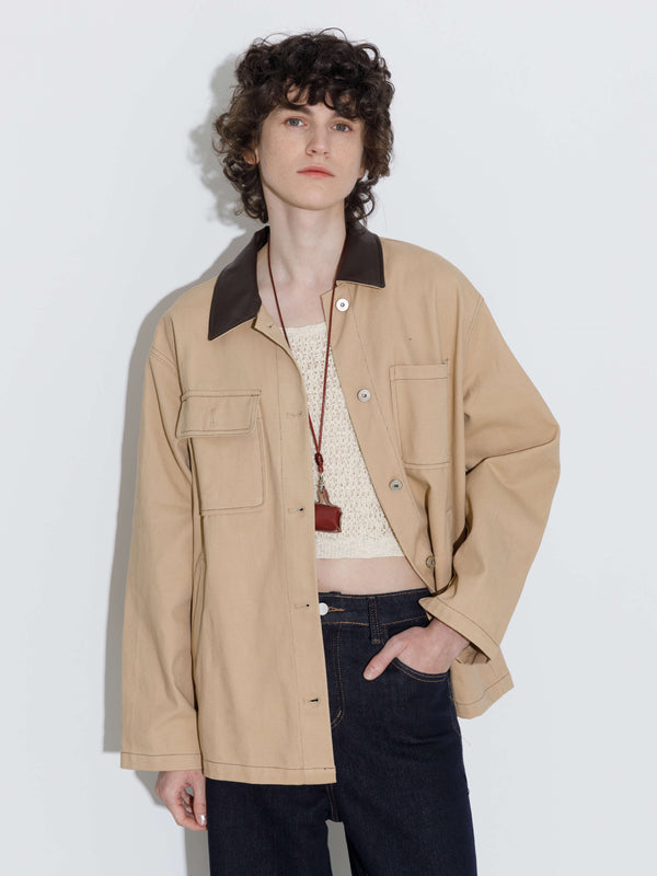 Cubic Cotton Loose Lapel Jacket With Asymmetric Pockets Moccasin