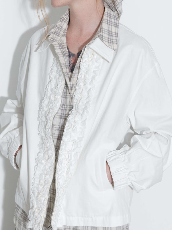 Cubic Cotton Ruffles Zipper Jacket With Elastic Cuffs DimGray