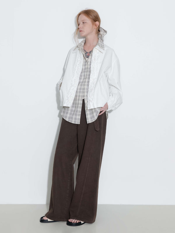 Cubic Cotton Ruffles Zipper Jacket With Elastic Cuffs DimGray