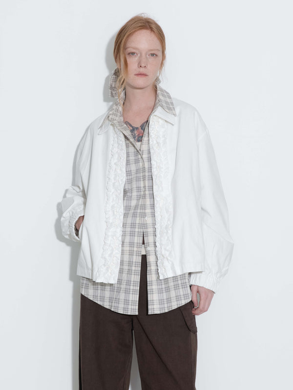 Cubic Cotton Ruffles Zipper Jacket With Elastic Cuffs DimGray