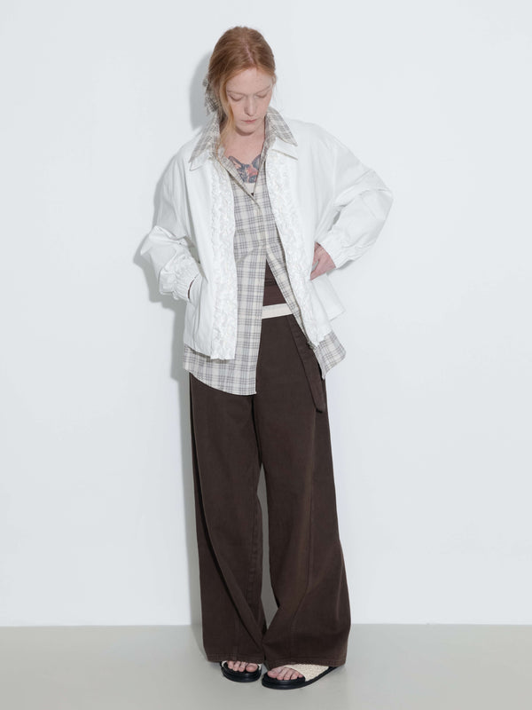 cubic Cotton Ruffles Zipper Jacket with Elastic Cuffs DimGray