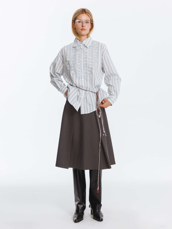 cubic Cotton Striped Long Sleeves Shirt with Chest Lace LightSteelBlue