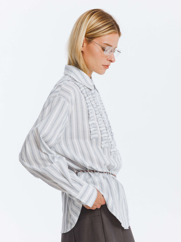 Cubic Cotton Striped Long Sleeves Shirt With Chest Lace LightSteelBlue