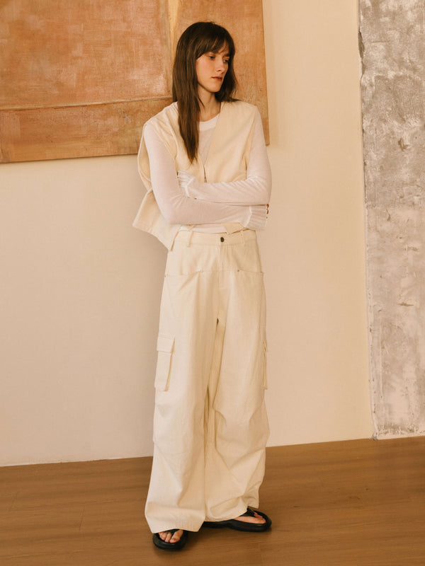 Cubic Cropped Double Breasted Twill Waistcoat Wheat