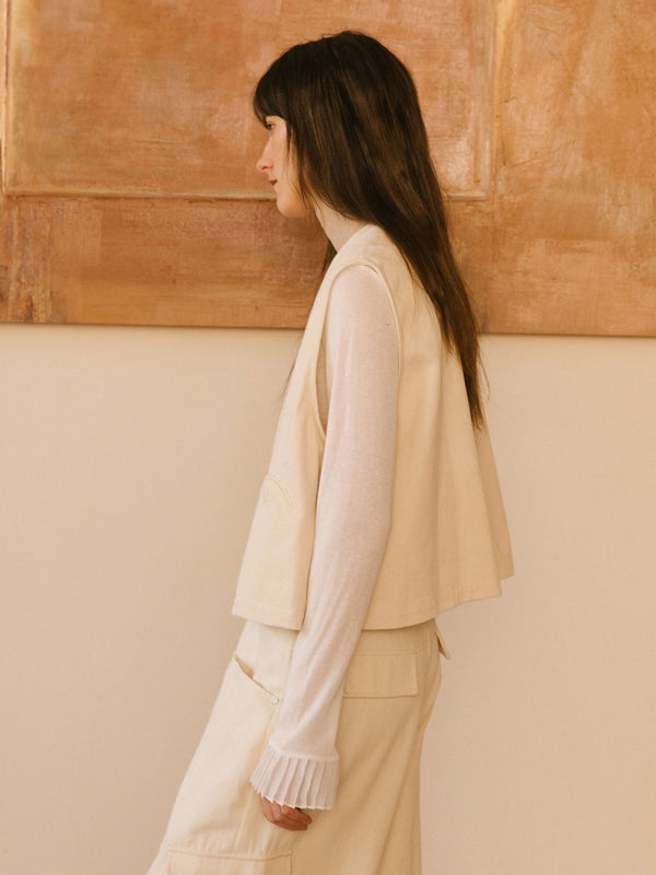 Cubic Cropped Double Breasted Twill Waistcoat Wheat