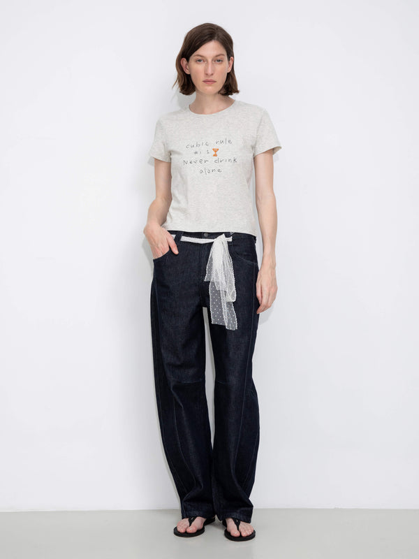 cubic Cropped Letter Embroidered T-shirt light gray