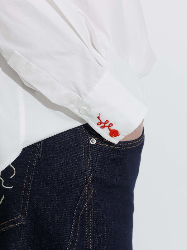 Cubic 100% Cotton Embroidered Oversized Shirt White