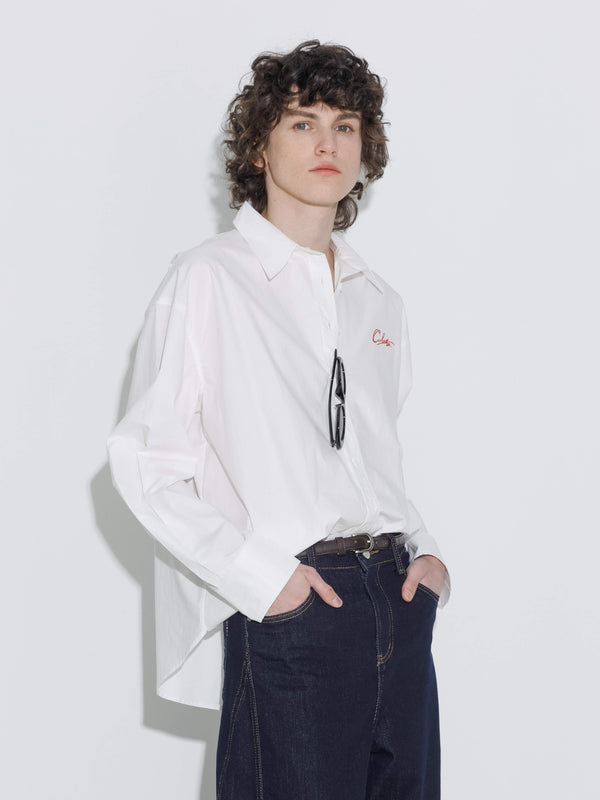Cubic 100% Cotton Embroidered Oversized Shirt White