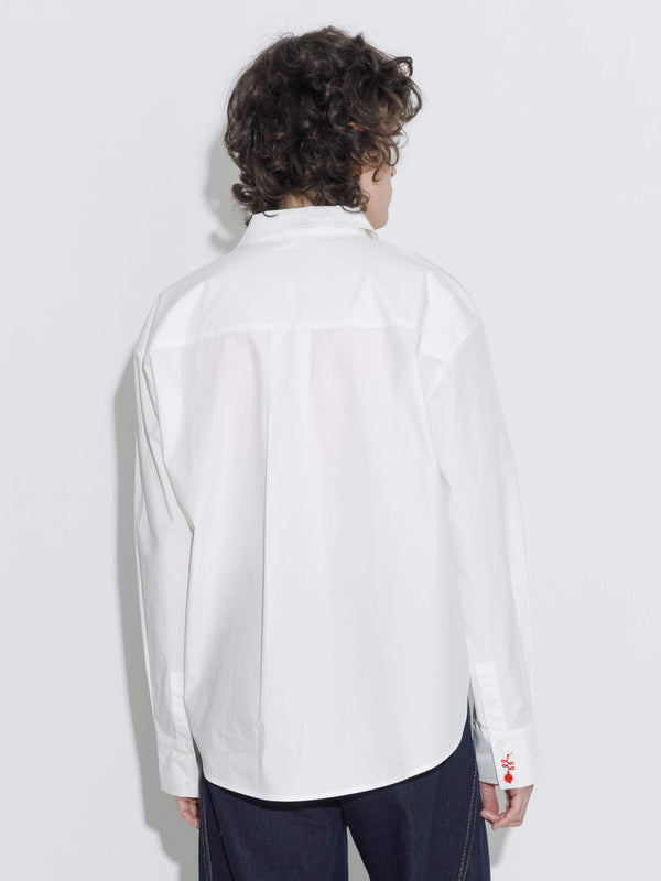 Cubic 100% Cotton Embroidered Oversized Shirt White