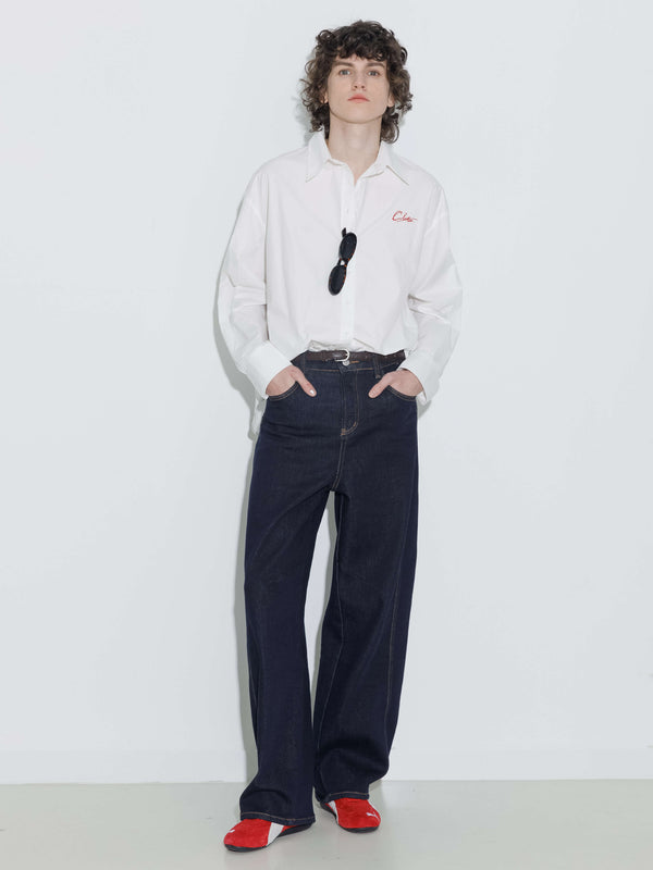 cubic 100% Cotton Embroidered Oversized Shirt White