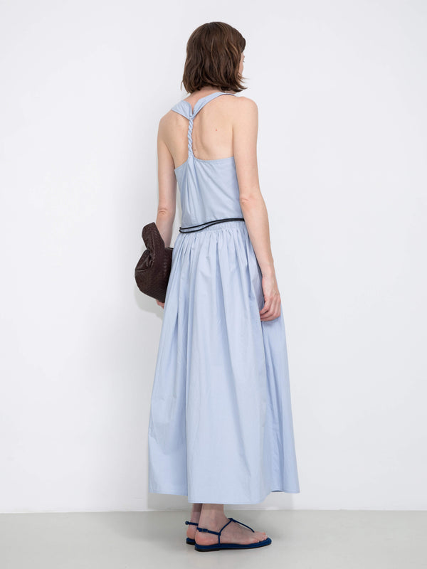 Cubic 100% Cotton Halter Neck Cowl Dress White