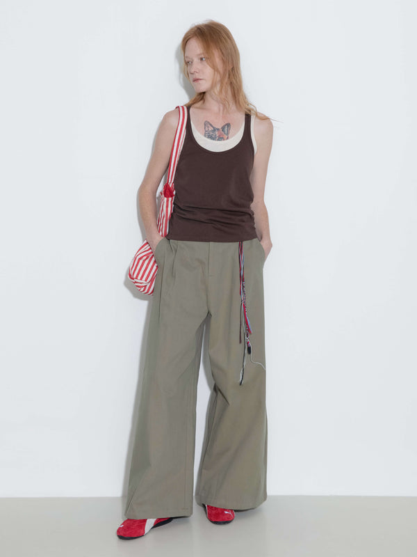 Cubic 100% Cotton Palazzo Pants DarkOliveGreen