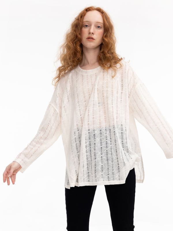 Cubic 3/4 Sleeve Loose Knit Top Black