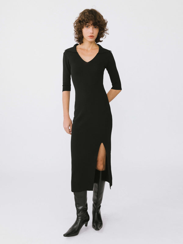 Cubic 3/4 Sleeve Slitted Dress Light Coffee