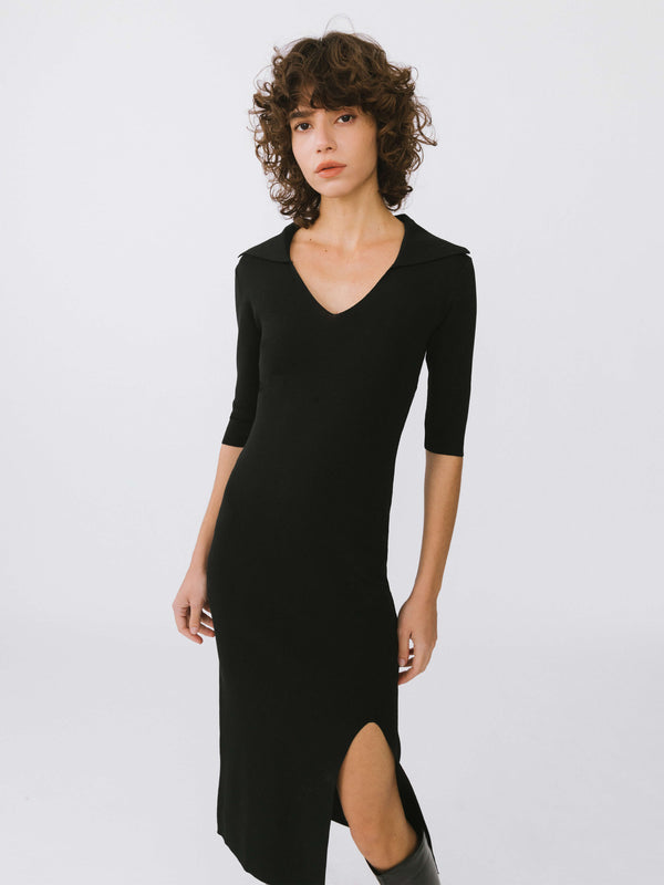 Cubic 3/4 Sleeve Slitted Dress Light Coffee