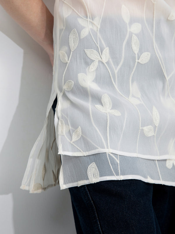 Cubic 3D Crochet Floral V-Neck Cami Top Beige