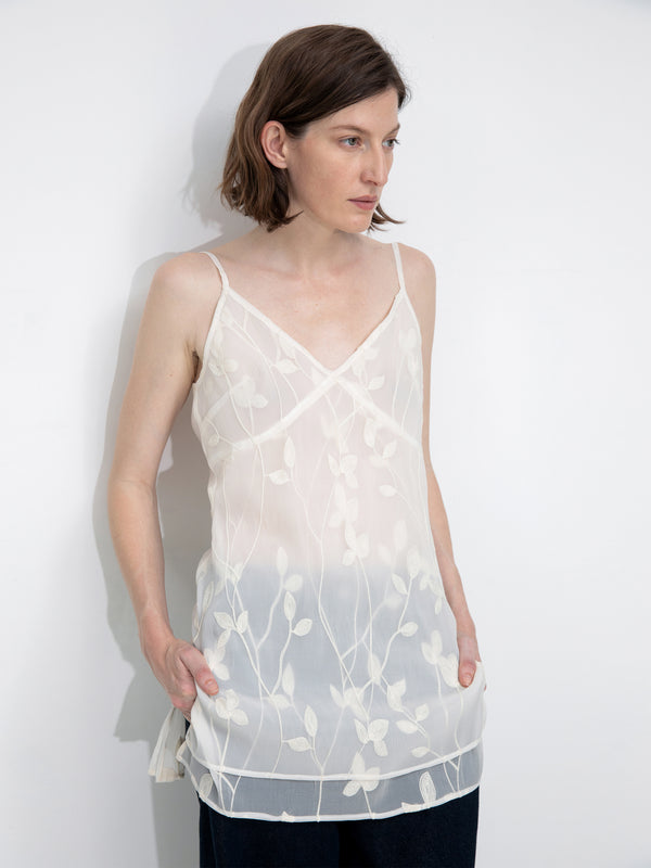 Cubic 3D Crochet Floral V-Neck Cami Top Beige